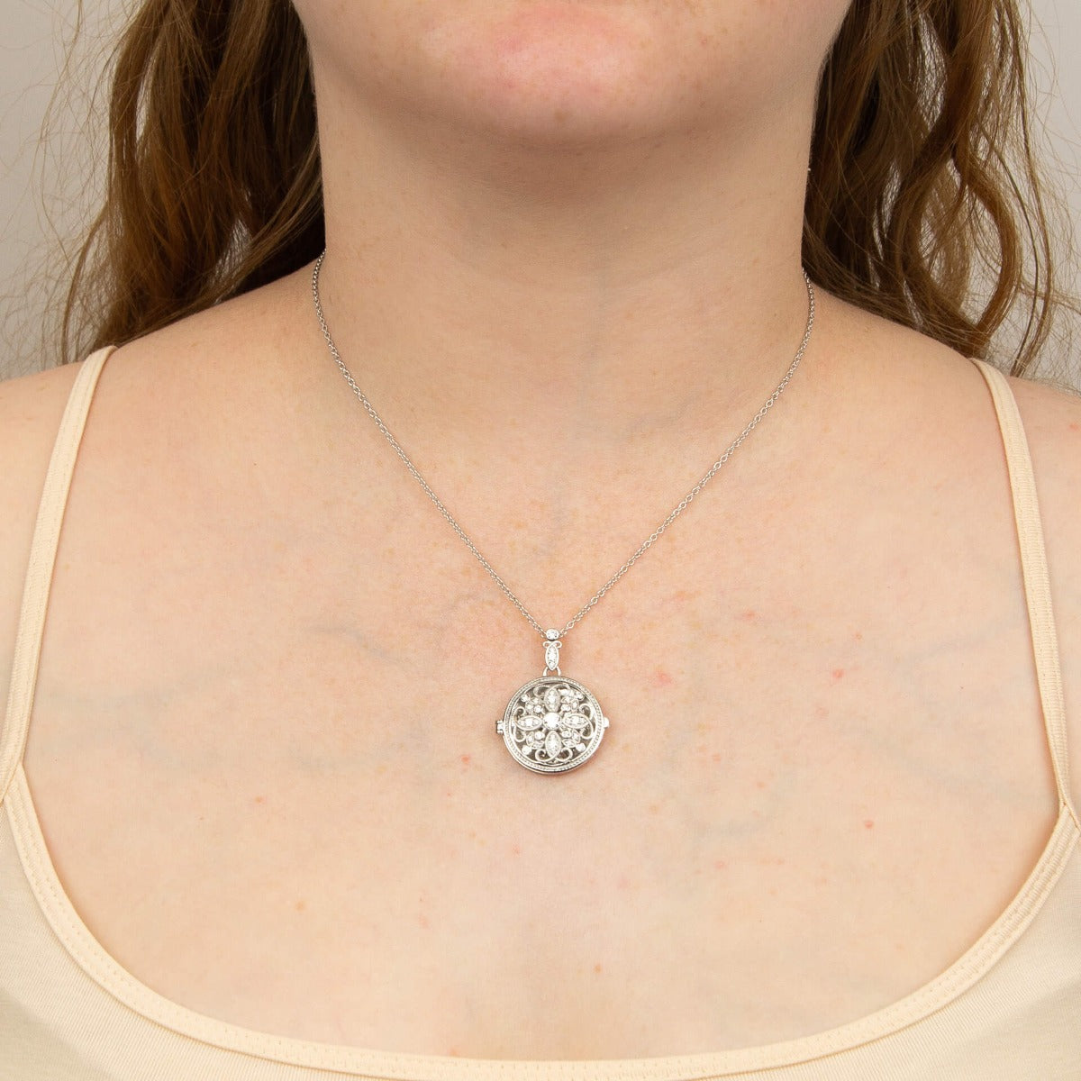 Diamonfire Round Medallion Filigree Locket