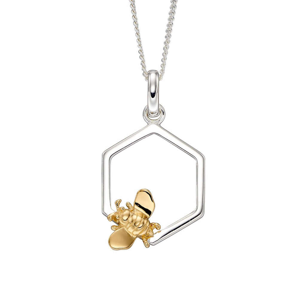 Beginnings Yellow Gold Plated Bee and Single Honeycomb Pendant