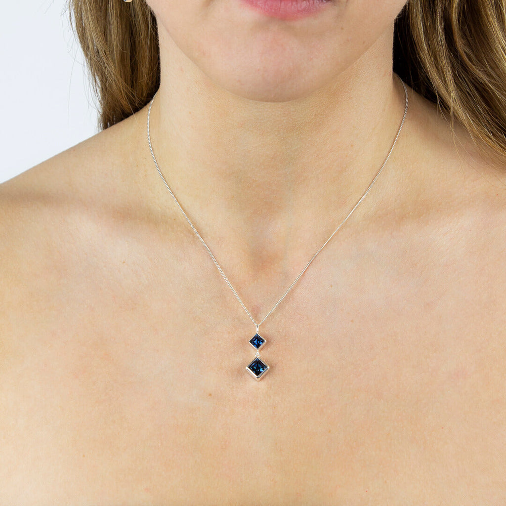 Beginnings Double Square Drop Pendant with Crystal