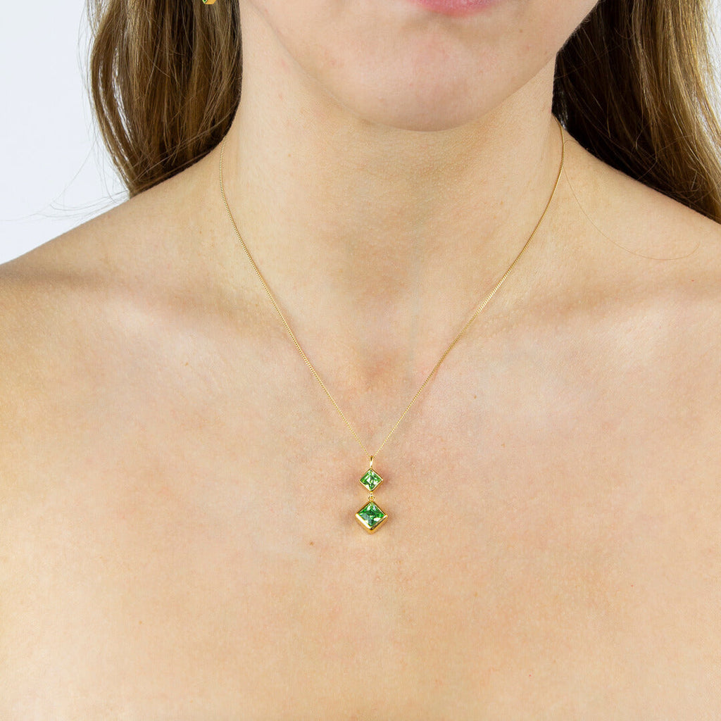 Beginnings Double Square Drop Pendant with Crystal