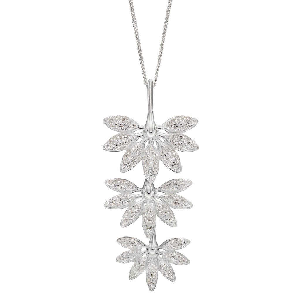 Beginnings Triple Horsetail Plant Fossil Drop Pendant with Pave Cubic Zirconia