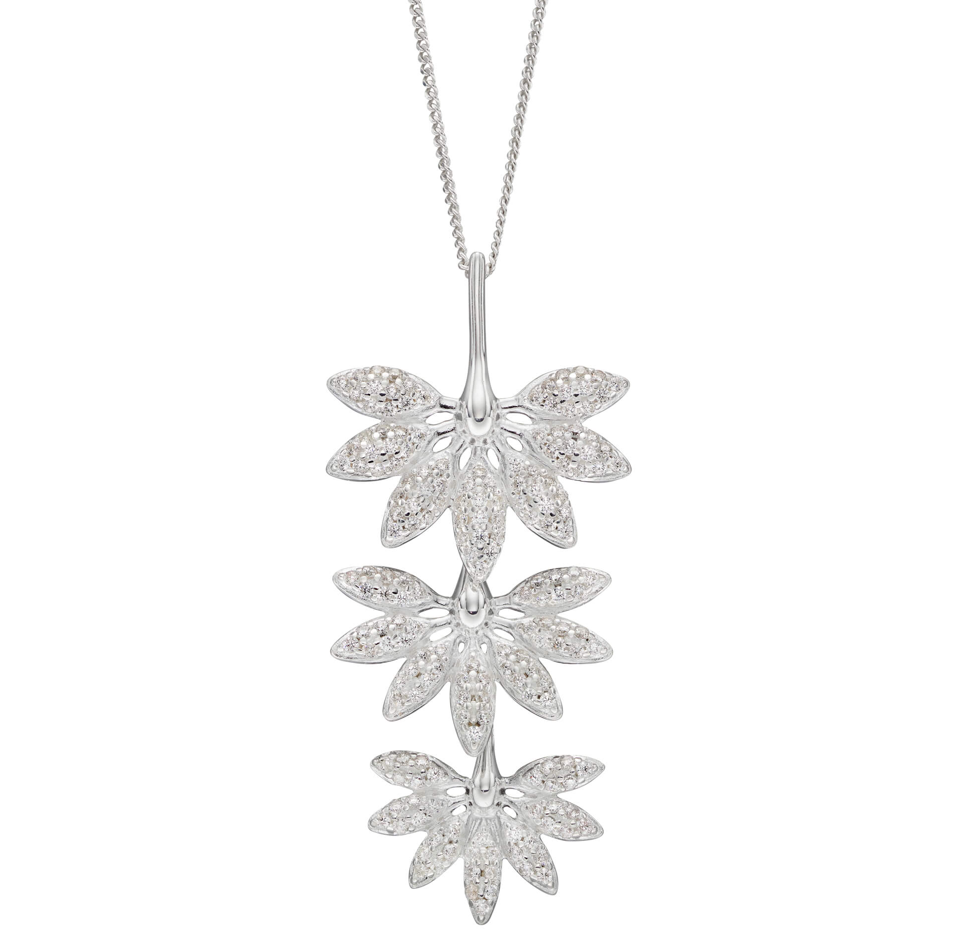 Beginnings Triple Horsetail Plant Fossil Drop Pendant with Pave Cubic Zirconia