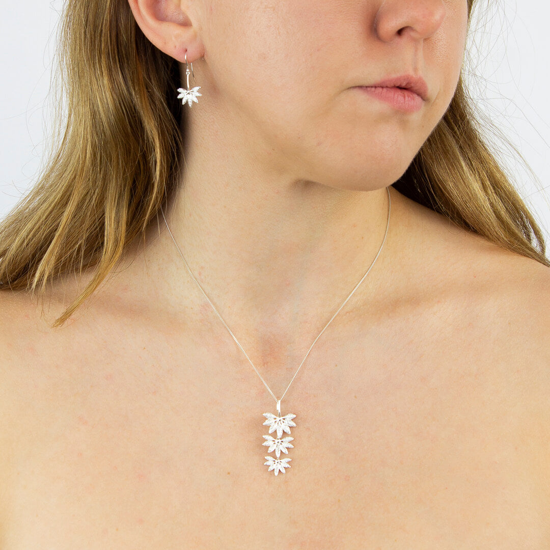 Beginnings Triple Horsetail Plant Fossil Drop Pendant with Pave Cubic Zirconia
