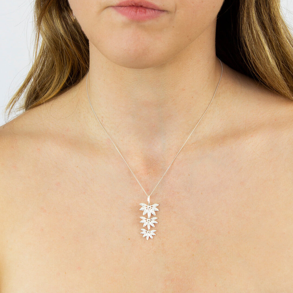 Beginnings Triple Horsetail Plant Fossil Drop Pendant with Pave Cubic Zirconia