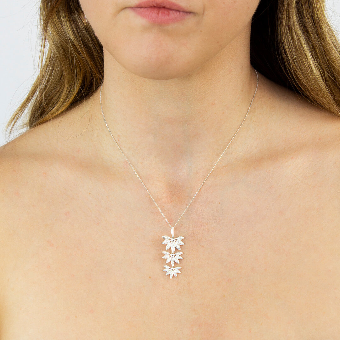 Beginnings Triple Horsetail Plant Fossil Drop Pendant with Pave Cubic Zirconia