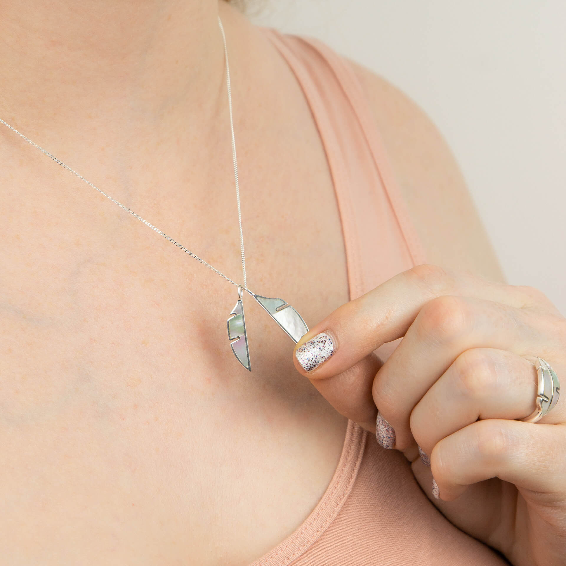 Beginnings Split Leaf Double Pendant with Mother of Pearl
