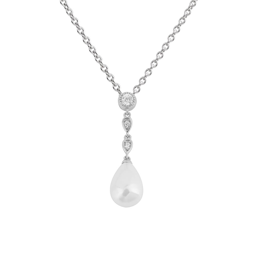 Diamonfire Shell Pearl Chain Drop Pendant
