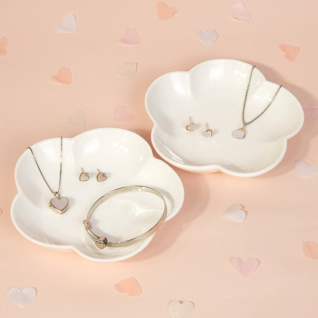 D For Diamond Mother of Pearl Heart Stud Earrings with Diamond