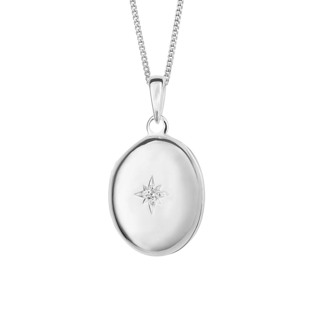 Beginnings Oval Locket Pendant with Starburst Cubic Zirconia