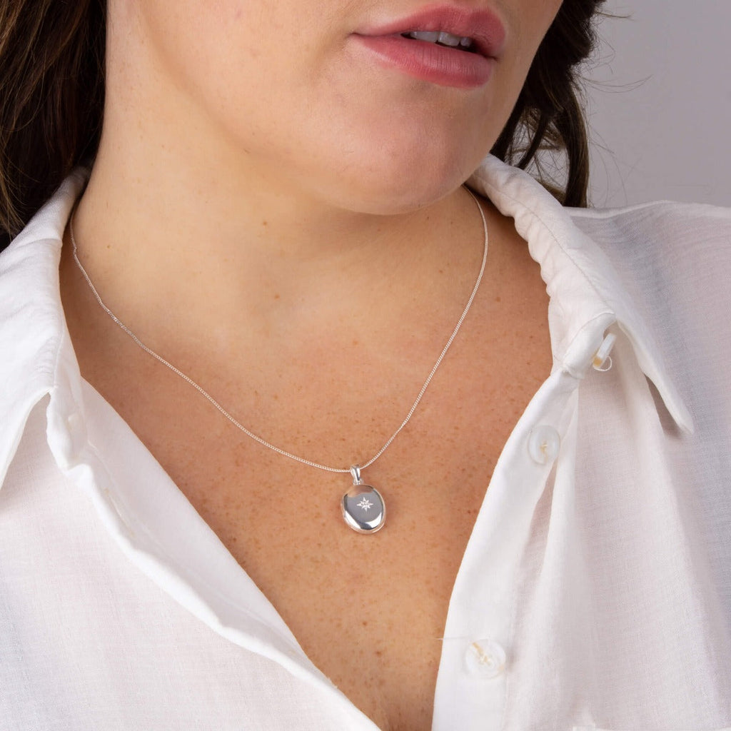 Beginnings Oval Locket Pendant with Starburst Cubic Zirconia