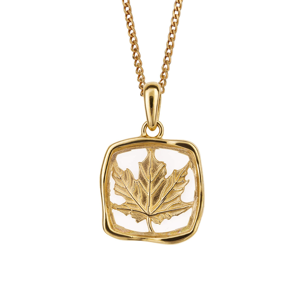 Beginnings Organic Square Pendant with Enclosed Leaf