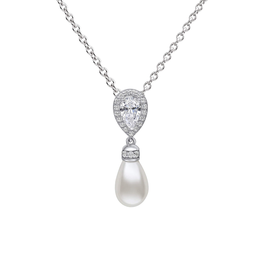 Diamonfire Teardrop Zirconia Pendant with Shell Pearl Drop