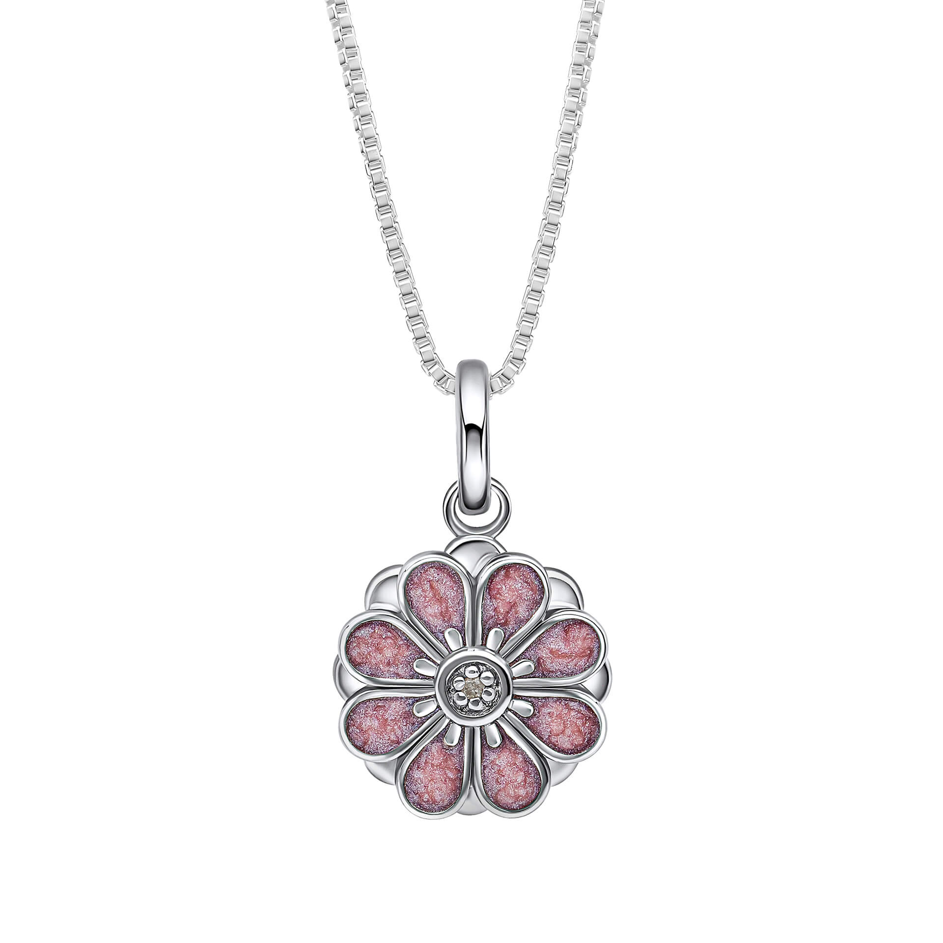 D For Diamond Pink Spinning Flower Pendant with Diamond