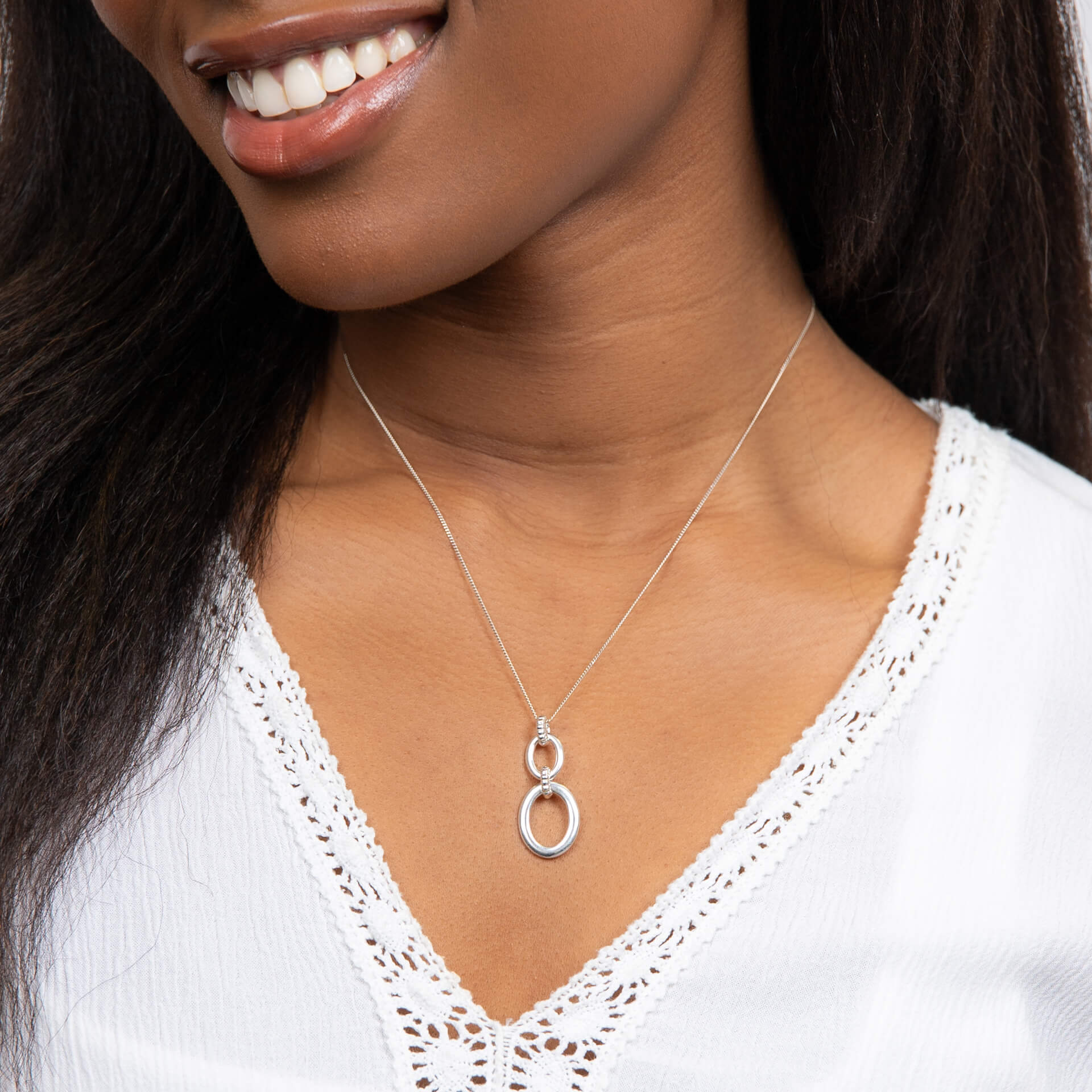 Beginnings Double Oval Drop Pendant with Textured Connection Link