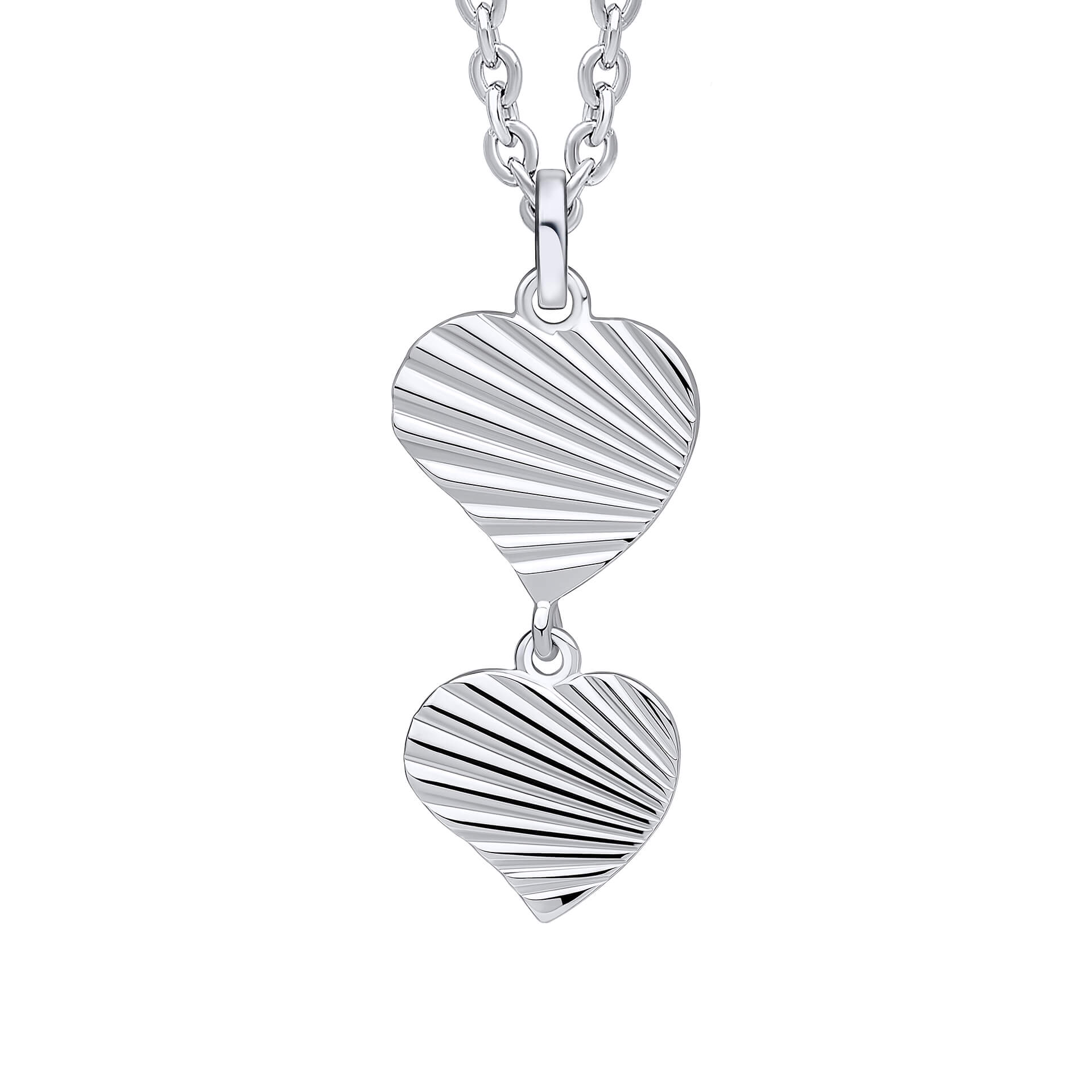 Beginnings Diamond Cut Double Heart Drop Pendant