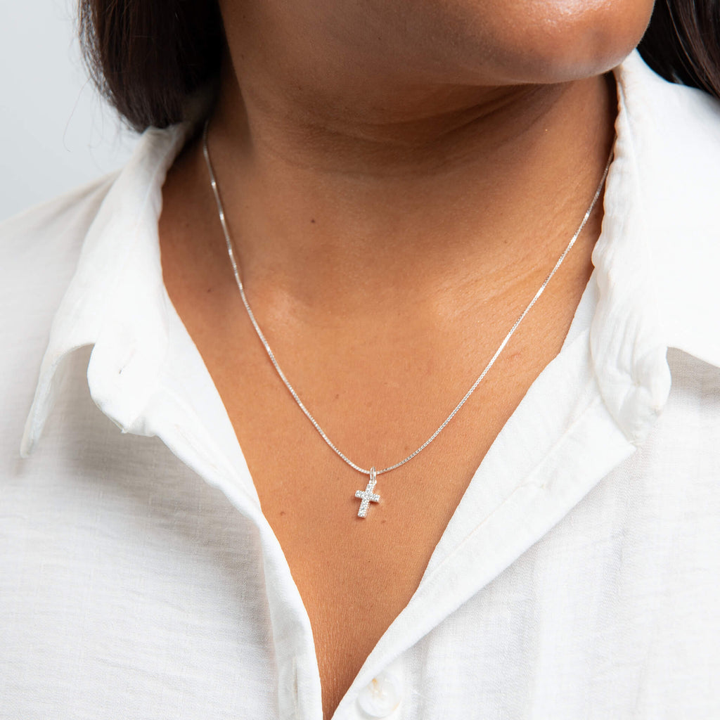 Beginnings Small Cross Pendant with Cubic Zirconia