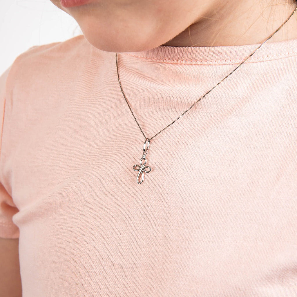 D For Diamond Organic Swirl Cross Pendant with Diamond