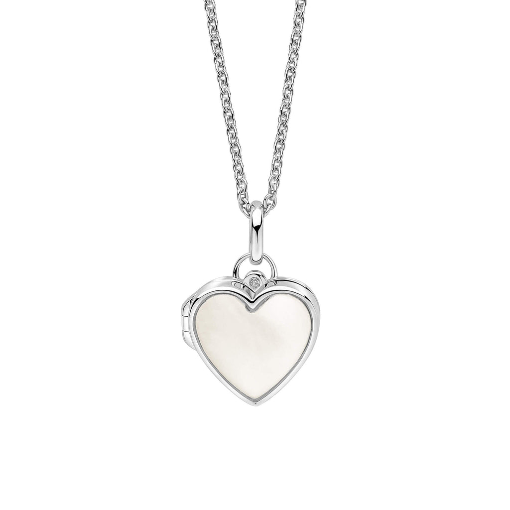 D For Diamond Mother of Pearl Heart Locket with Diamond