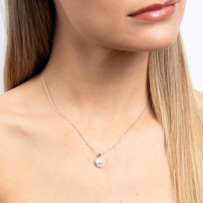 Diamonfire Shell Pearl and Zirconia Halo Pendant
