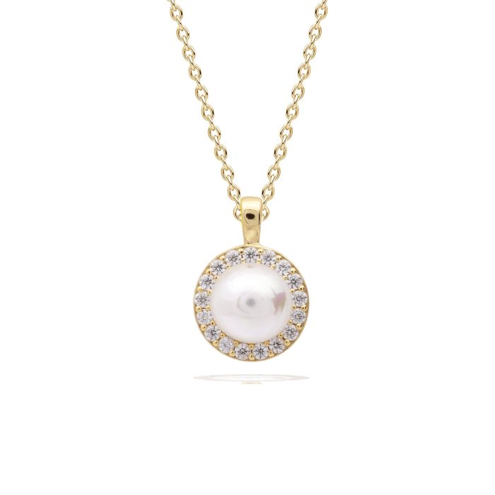 Diamonfire Shell Pearl and Zirconia Halo Pendant