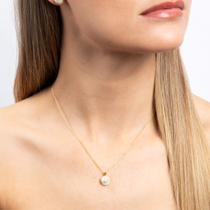 Diamonfire Shell Pearl and Zirconia Halo Pendant