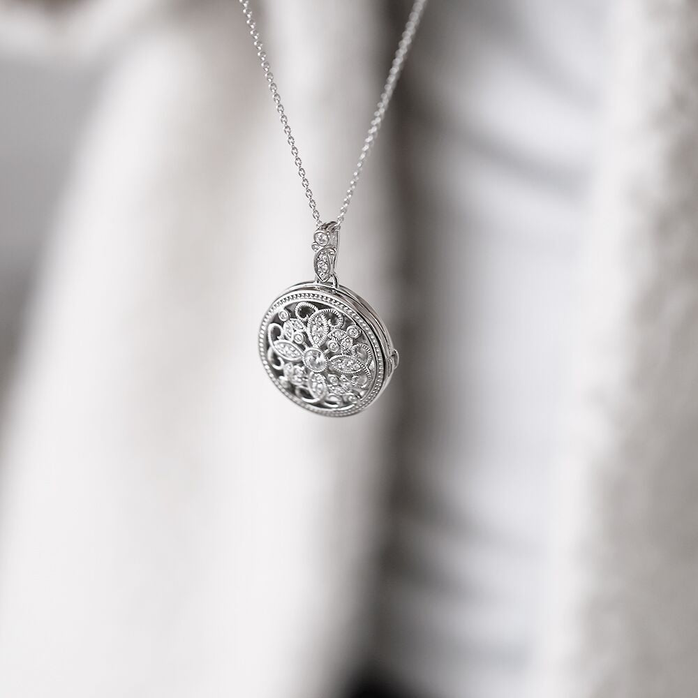 Diamonfire Round Medallion Filigree Locket