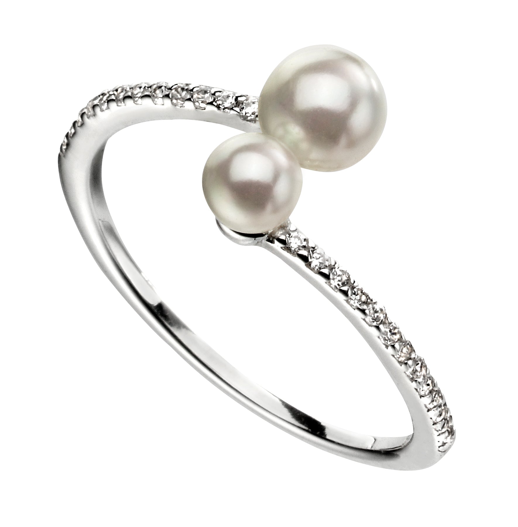 Beginnings Double Pearl Ring with Pave CZ