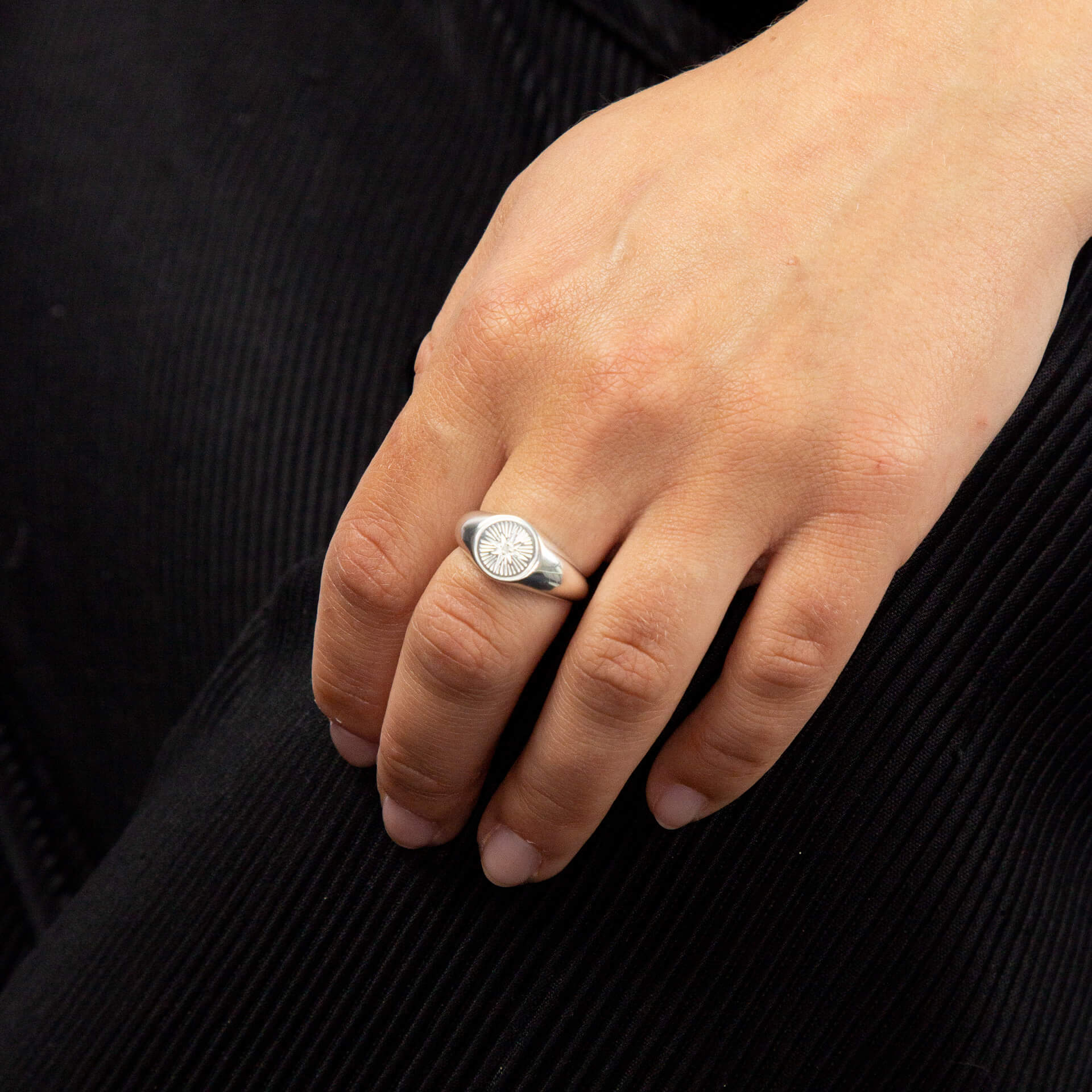Beginnings Diamond Cut Signet Ring with CZ