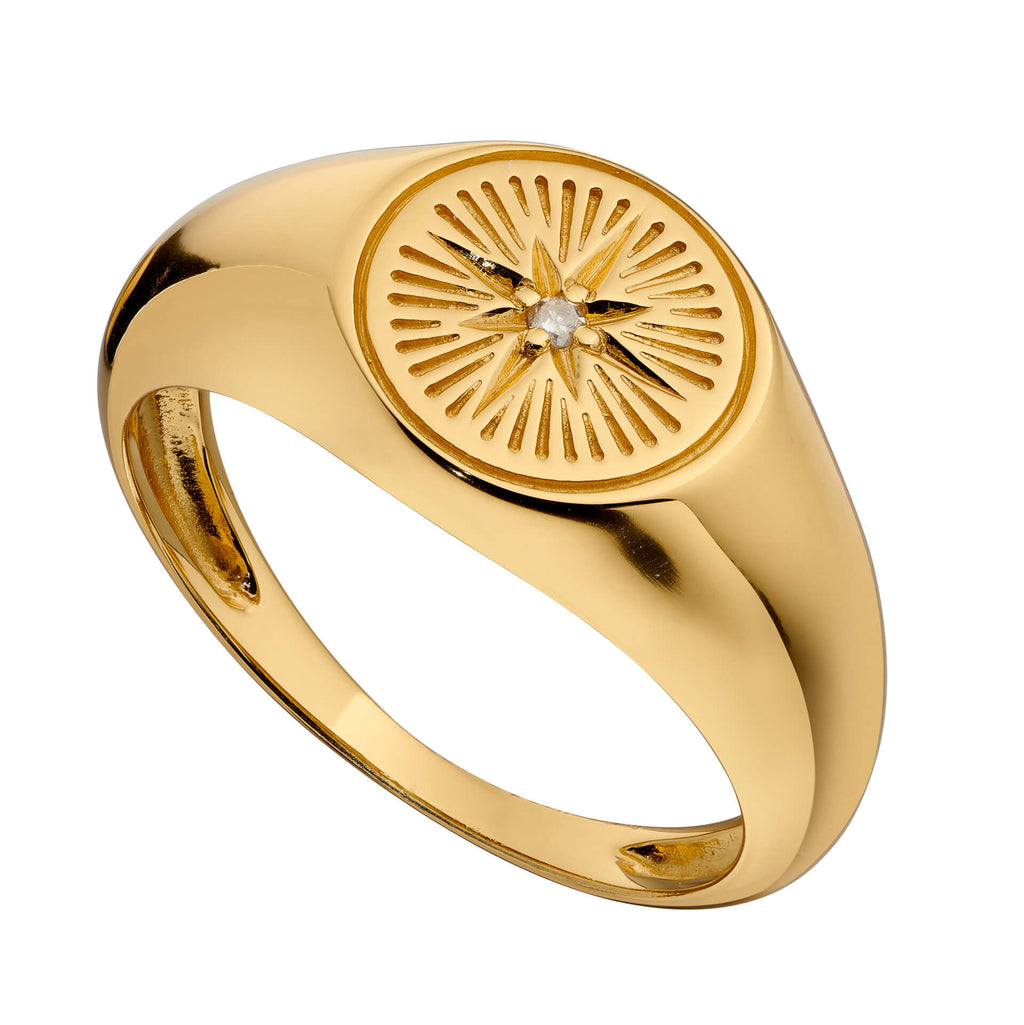 Beginnings Diamond Cut Signet Ring with CZ