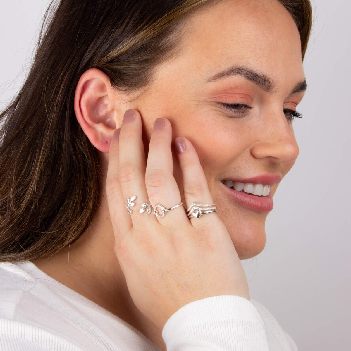 Beginnings Double Row Wishbone Ring with CZ