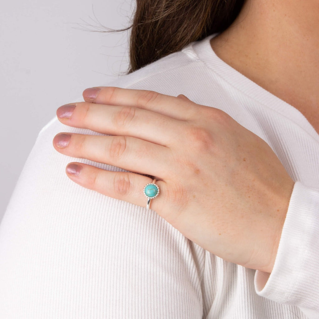 Beginnings Stippled Border Turquoise Ring