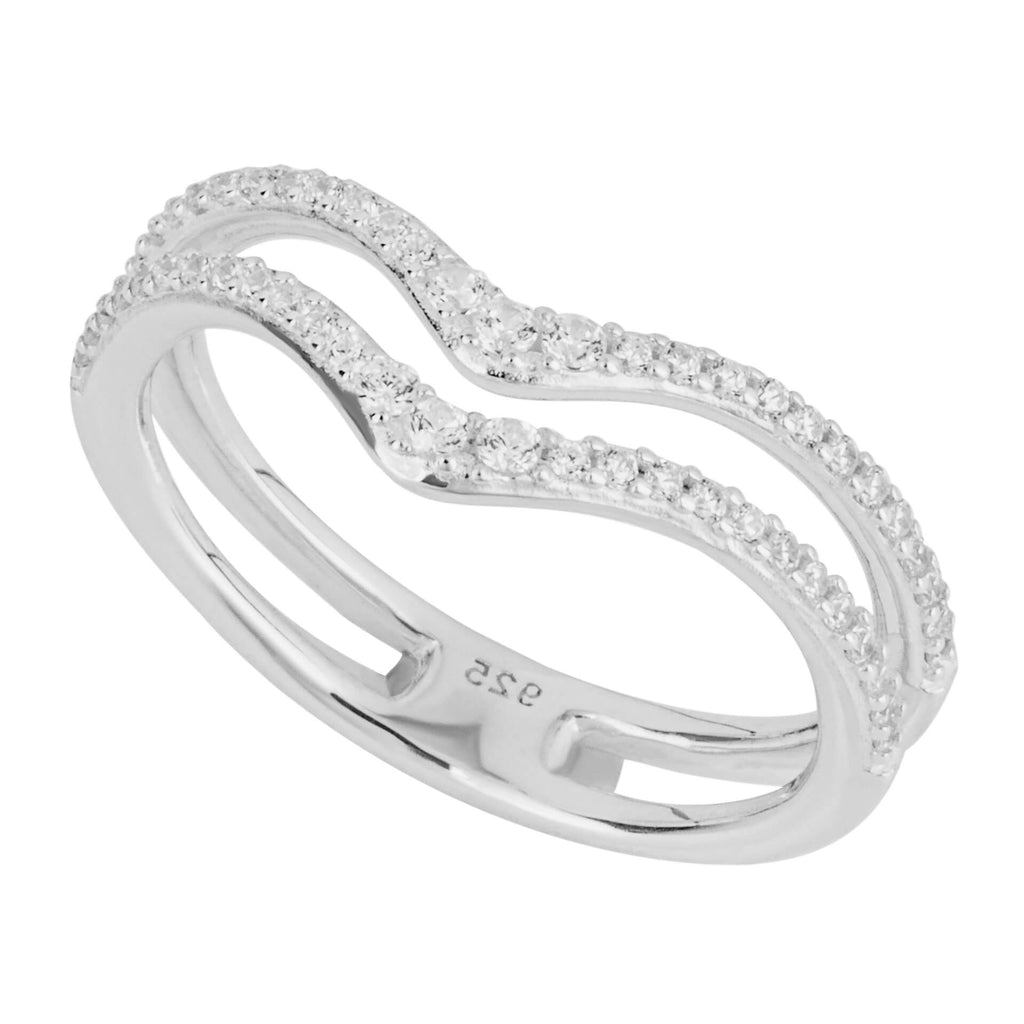 Beginnings Double Row Wishbone Ring with CZ