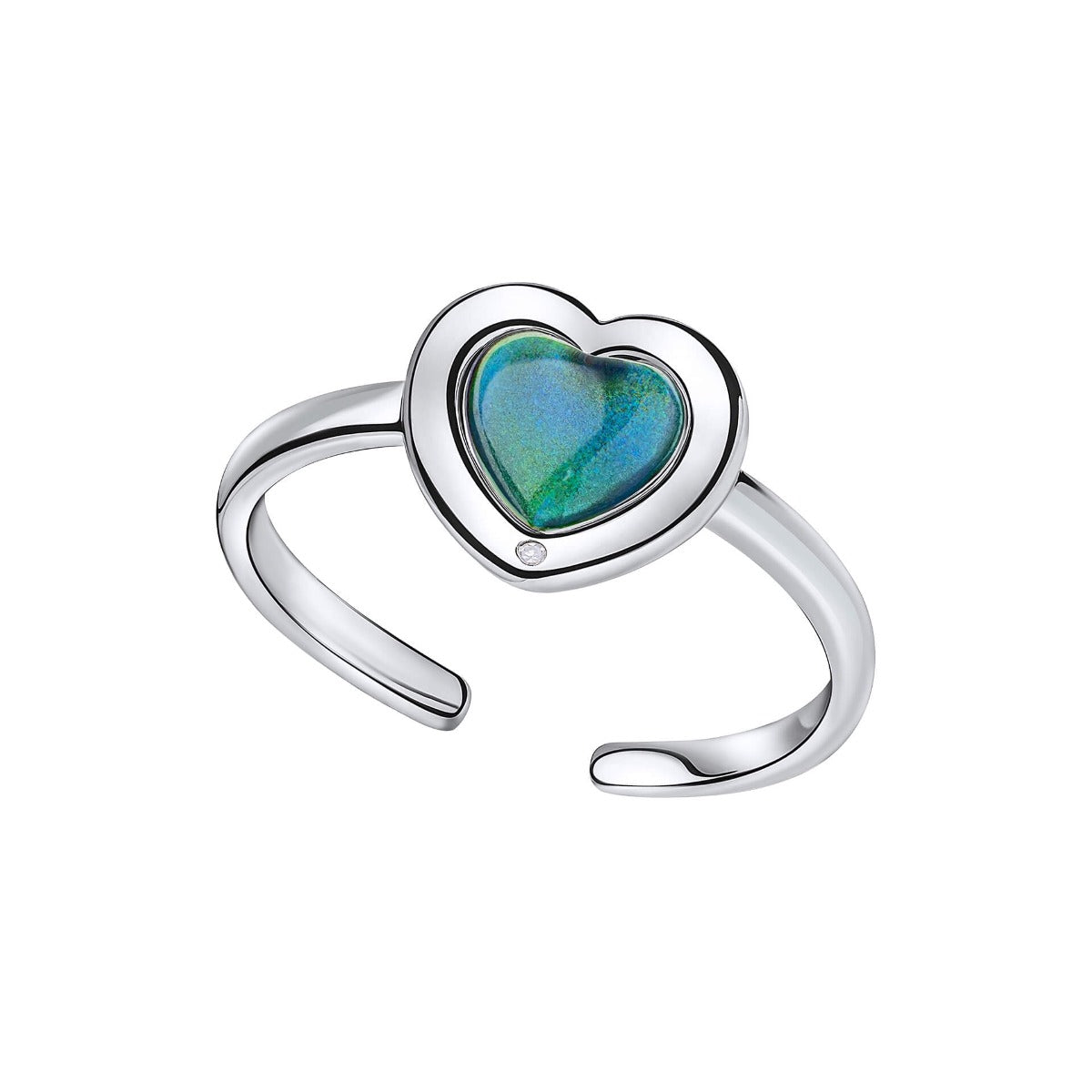 D For Diamond Heart Shape Mood Stone Ring with Diamond