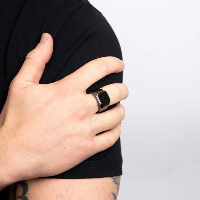 Fred Bennett Gunmetal Plated Square Signet Ring
