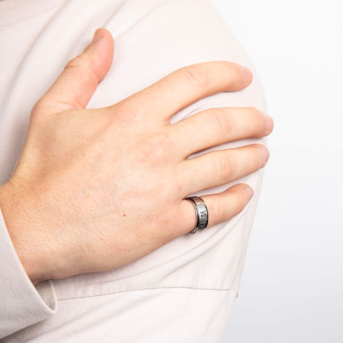 Fred Bennett Roman Numerals Stainless Steel Spinner Ring