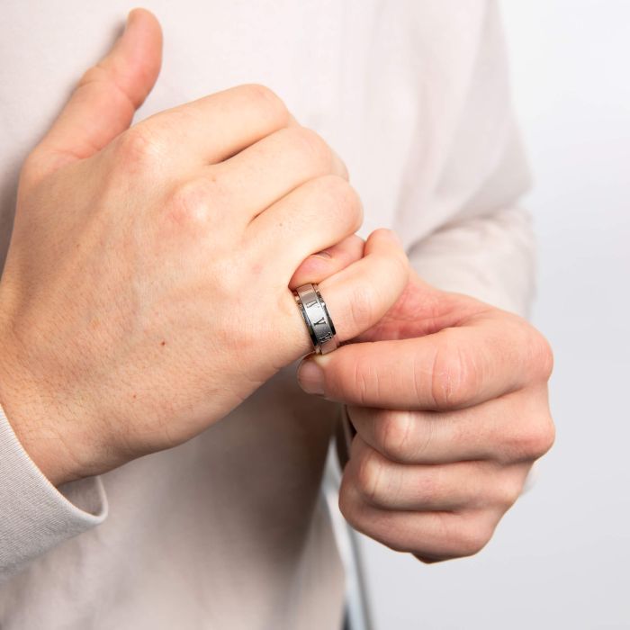 Fred Bennett Roman Numerals Stainless Steel Spinner Ring