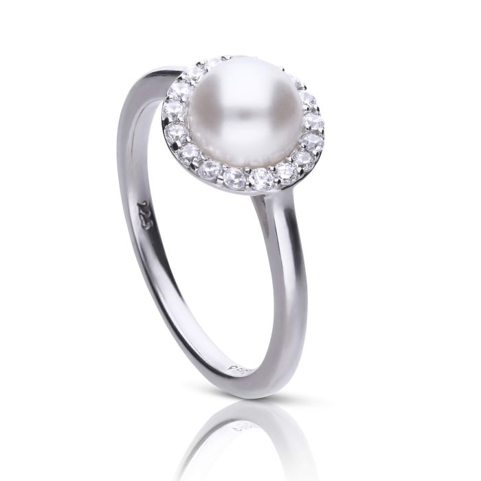 Diamonfire Shell Pearl and Zirconia Halo Ring