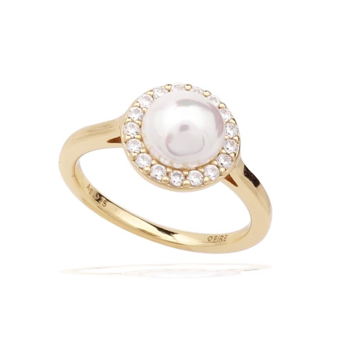 Diamonfire Shell Pearl and Zirconia Halo Ring