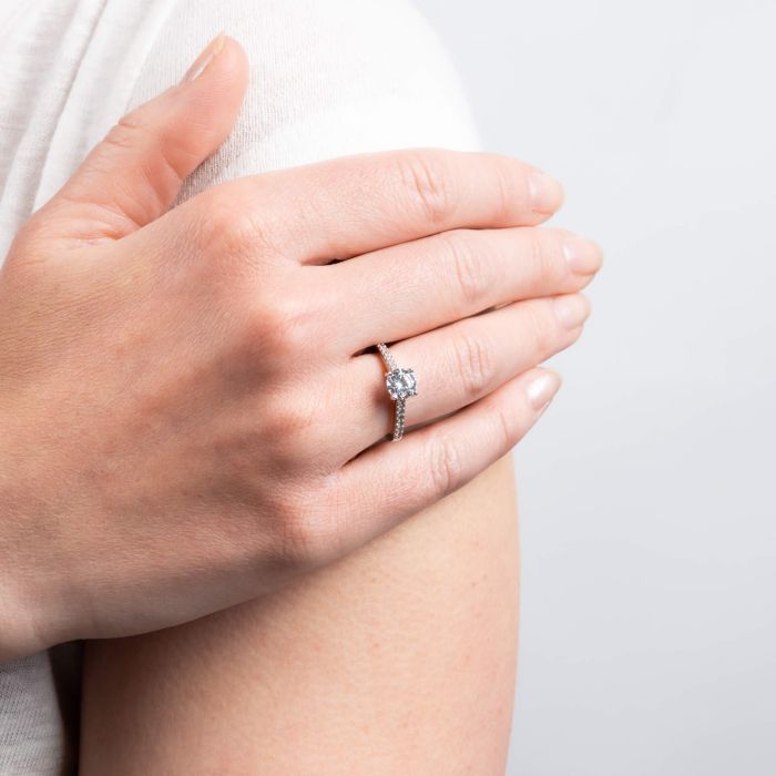 Diamonfire Oval Cut Solitaire Ring with Pave Shoulders