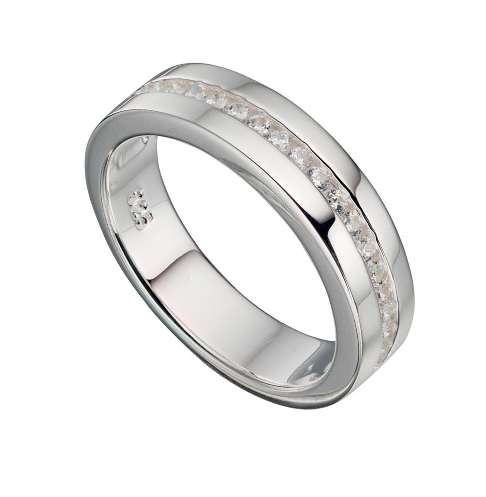 Beginnings 1/2 Channel Set Band Ring with CZ