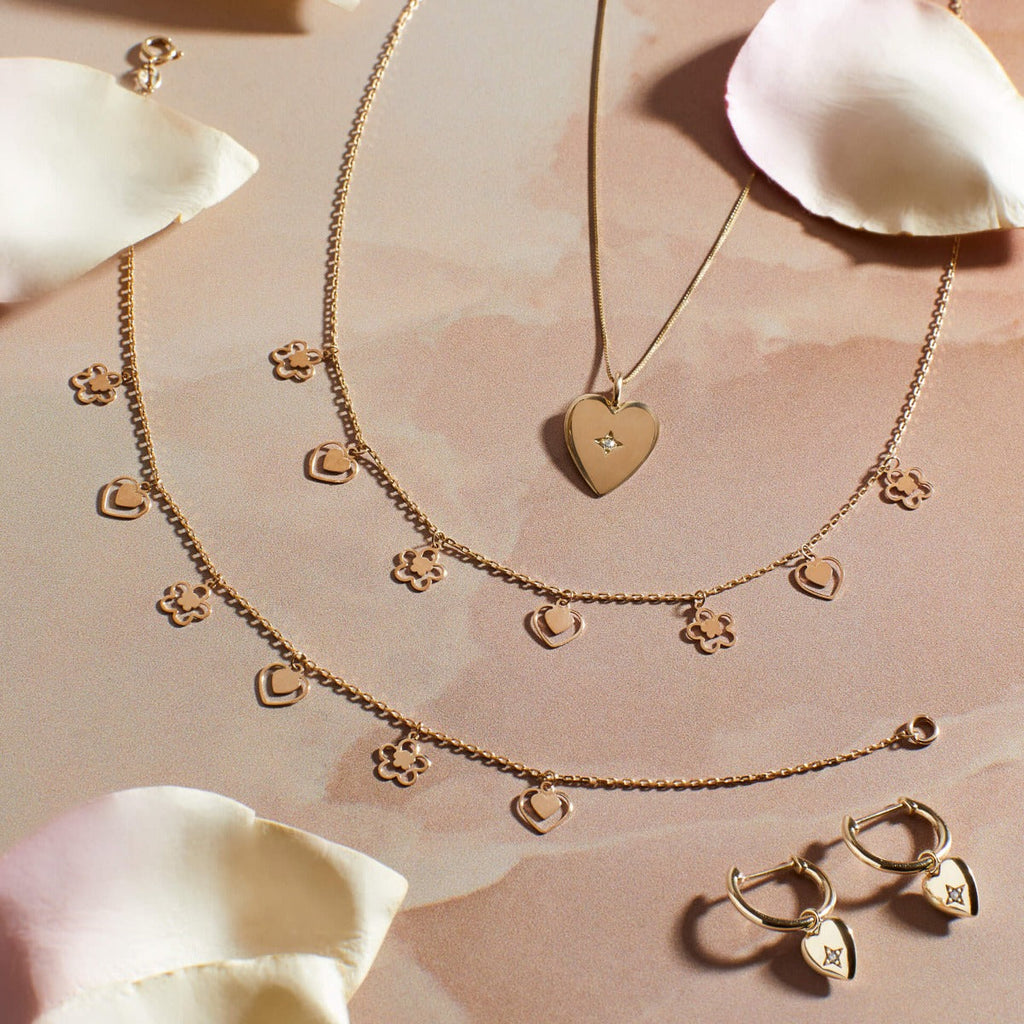Elements Gold Heart and Flower Charm Bracelet