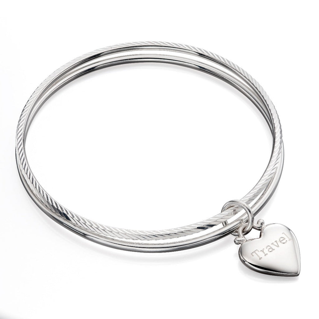 Beginnings Diamond Cut Double Bangle with Heart Tag