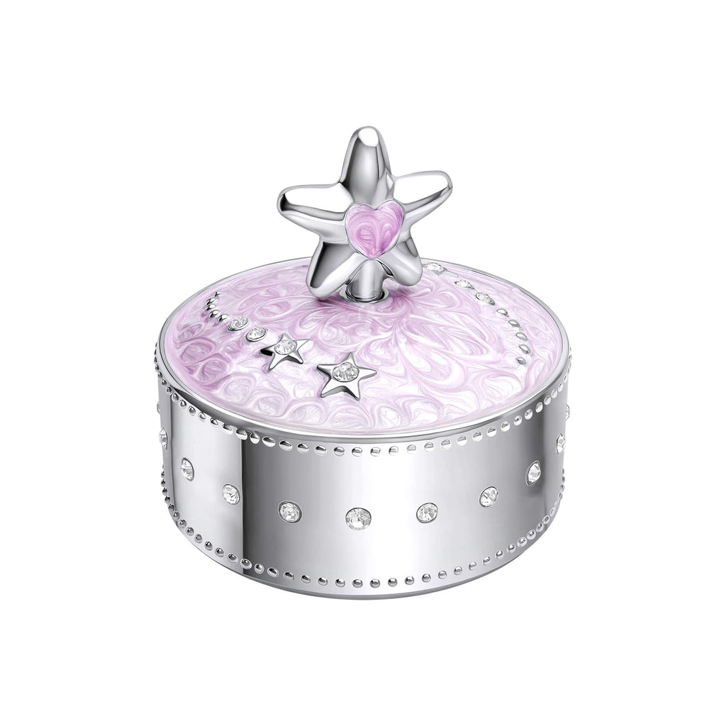 D For Diamond Pink Star Music Trinket Box with Crystal